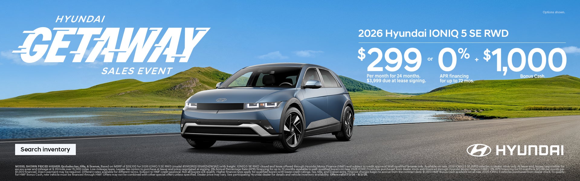 IONIQ 5 $299/24/$3,999 Lease or 0% APR for 72 mos. + $1,000 Bonus Cash