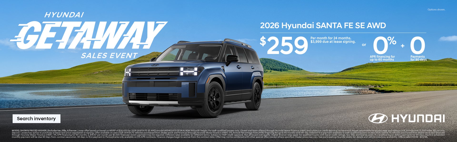 Santa Fe $259/24/$3,999 Lease or 0% APR for 60mos. + 0 Payments for 90 Days
