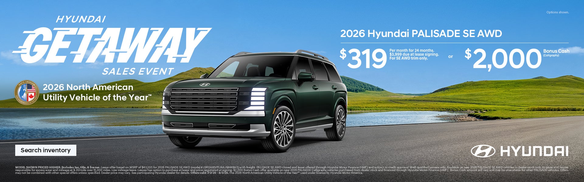Palisade $319/24/$3,999 Lease or $2,000 Bonus Cash